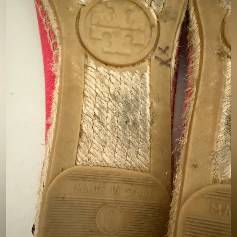 TORY BURCH Ballet Espadrilles in Lipstick Pink and Navy Blue Flats Size 6
